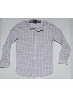 Banana Republic Mens Med Slim Fit Button Up Shirt Blue White Grid Check Pattern